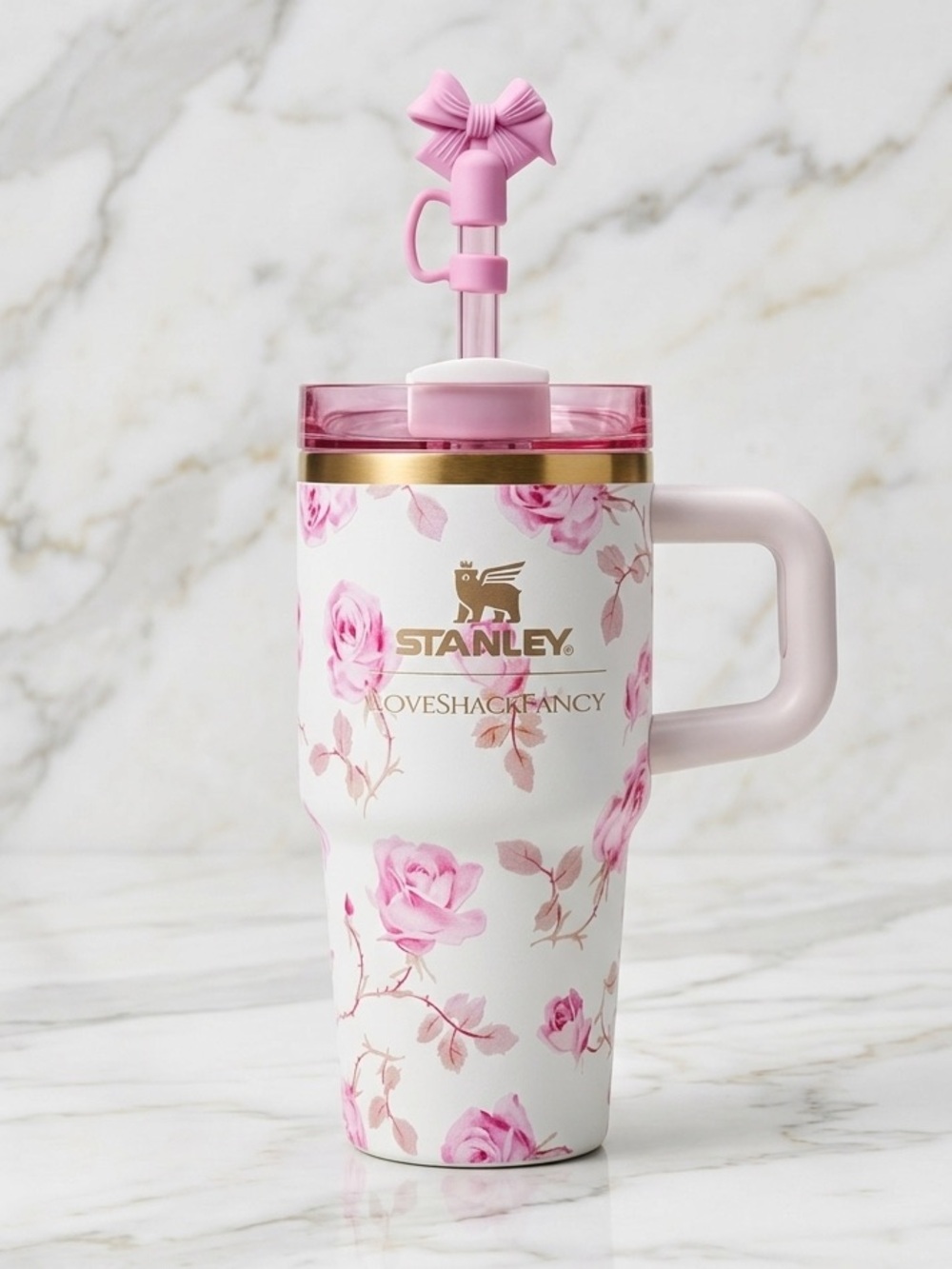 LoveShackFancy + Stanley | Pink Floral Tumbler with Bow Straw | 20oz